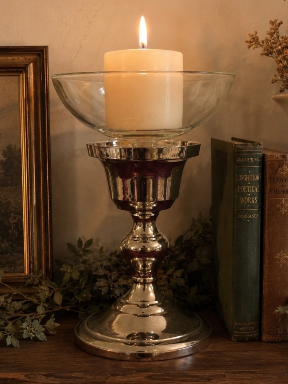 Vtg Silver Chalice Candle Holder 2-in-1 Convertible Hurricane Taper Pedestal 8"